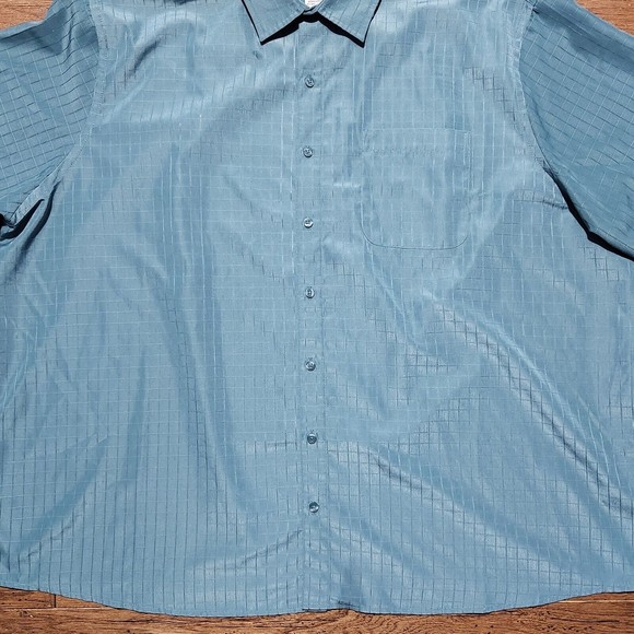 Harbor Bay Adult Short Sleeve Men's Shirt 3XL Polyester Blue Embossed Check - Picture 3 of 9
